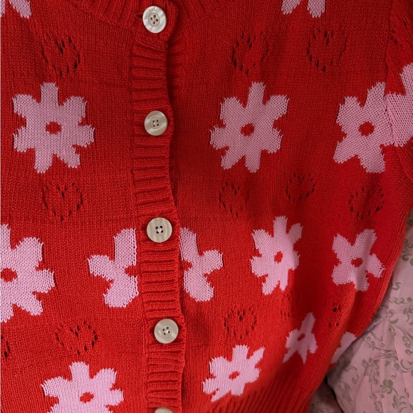 Kate Spade Red and Pink Floral Cardigan large - Picture 3 of 5